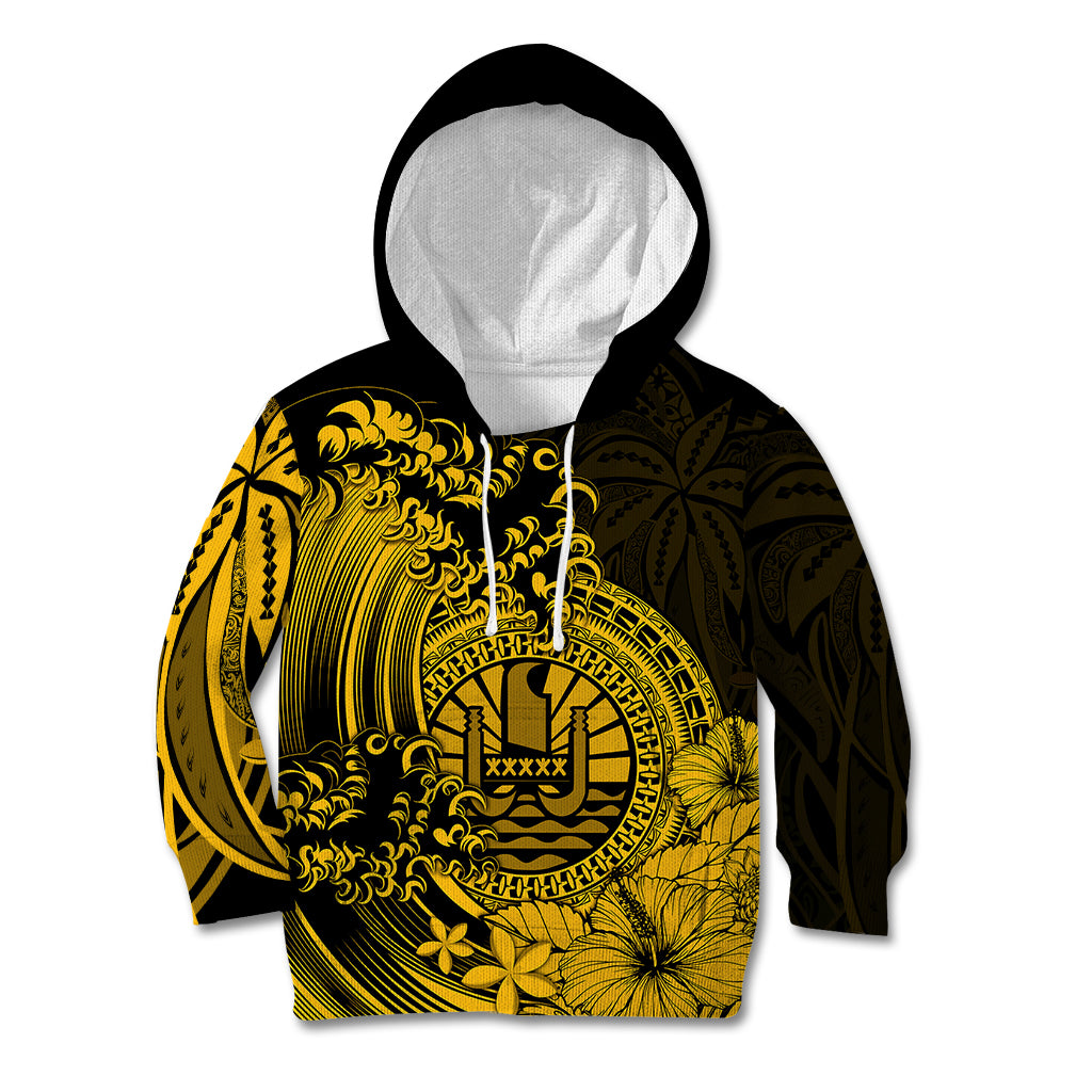 Polynesian Tahiti Island Kid Hoodie The Wave of Water - Gold LT9 Hoodie Gold - Polynesian Pride