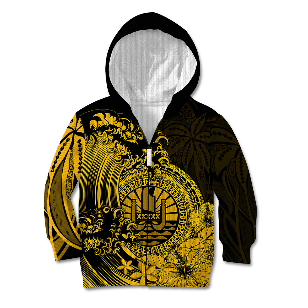Polynesian Tahiti Island Kid Hoodie The Wave of Water - Gold LT9 - Polynesian Pride
