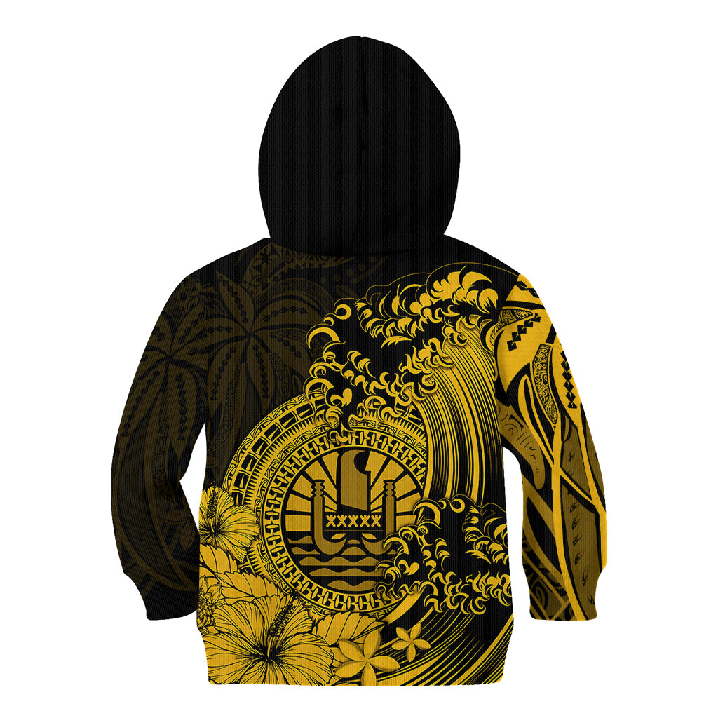 Polynesian Tahiti Island Kid Hoodie The Wave of Water - Gold LT9 Zip Hoodie Gold - Polynesian Pride