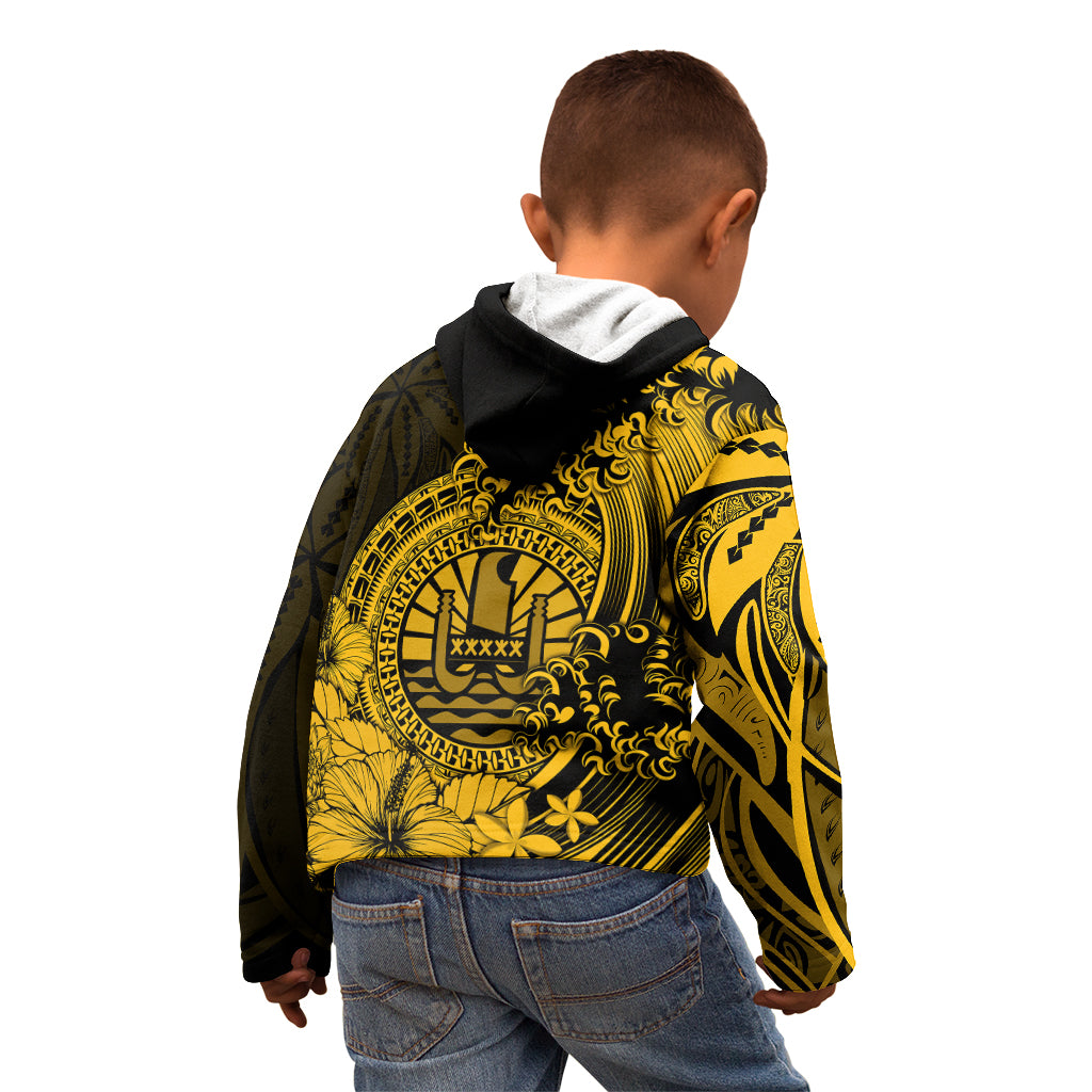 Polynesian Tahiti Island Kid Hoodie The Wave of Water - Gold LT9 - Polynesian Pride