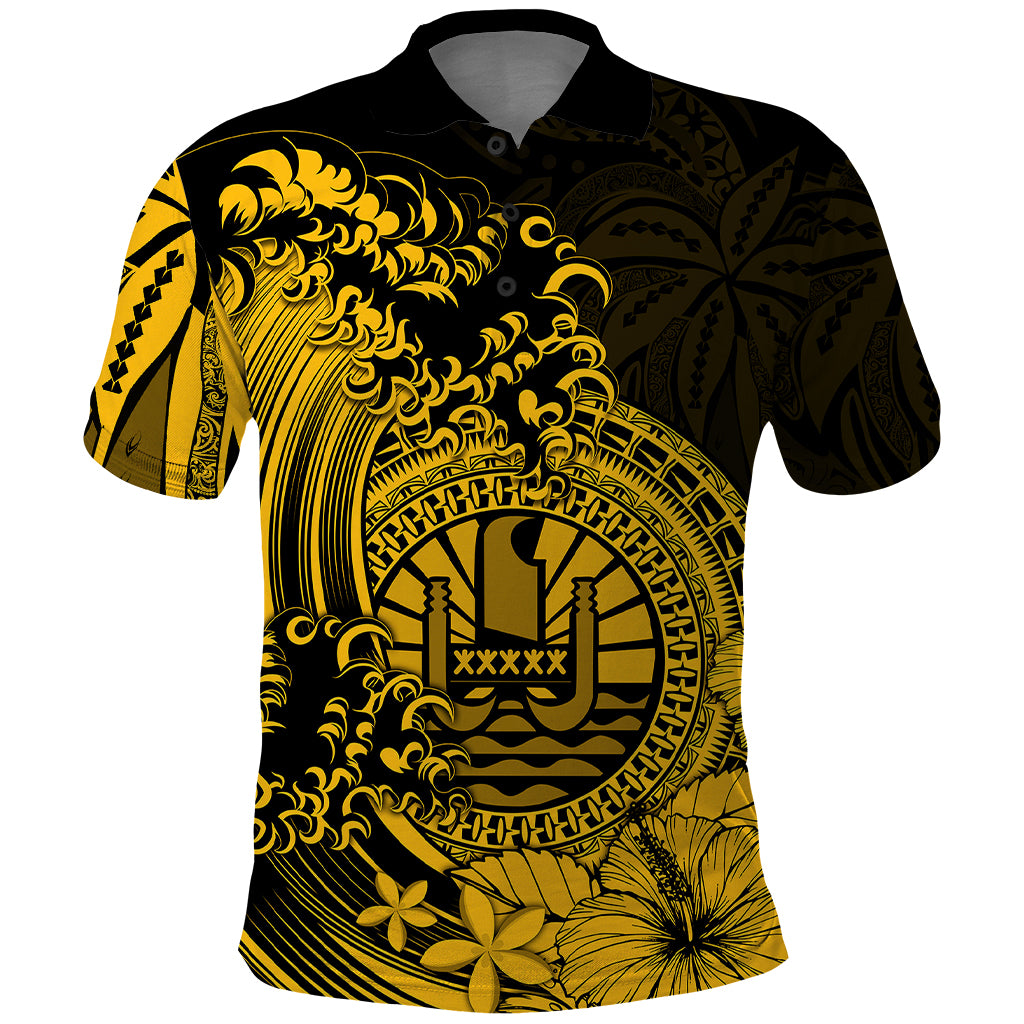 Polynesian Tahiti Island Polo Shirt The Wave of Water Gold LT9 Gold - Polynesian Pride