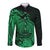 Polynesian Tahiti Island Long Sleeve Button Shirt The Wave of Water - Green LT9 Unisex Green - Polynesian Pride