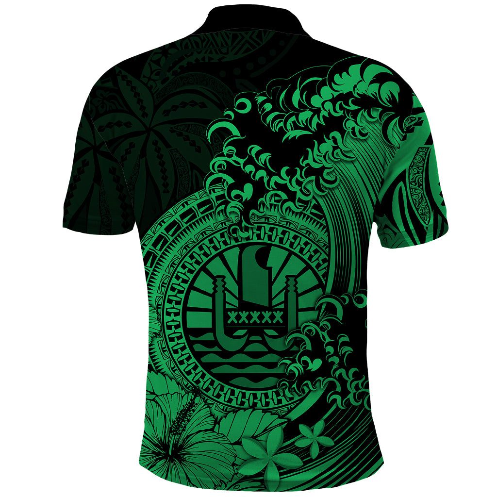 Polynesian Tahiti Island Polo Shirt The Wave of Water Green LT9 - Polynesian Pride