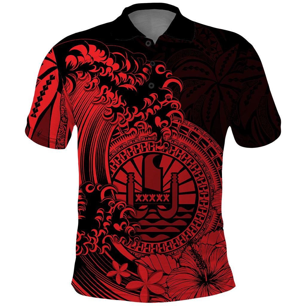 Polynesian Tahiti Island Polo Shirt The Wave of Water Red LT9 Red - Polynesian Pride