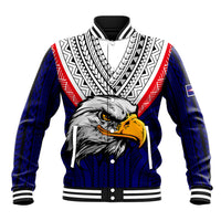 American Samoa Baseball Jacket Bald Eagle with Polynesian Pattern LT9 Unisex Blue - Polynesian Pride
