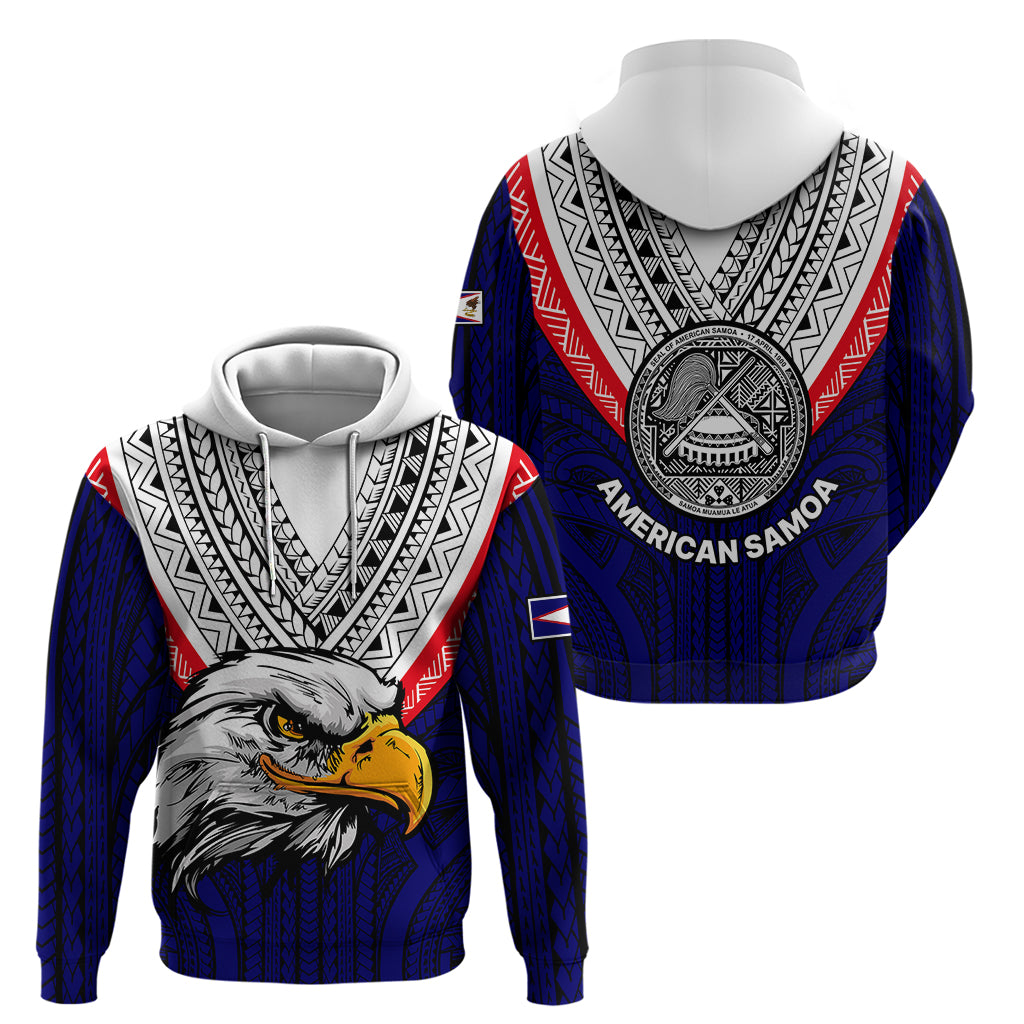 American Samoa Hoodie Bald Eagle with Polynesian Pattern LT9 Pullover Hoodie Blue - Polynesian Pride