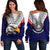 American Samoa Off Shoulder Sweater Bald Eagle with Polynesian Pattern LT9 Women Blue - Polynesian Pride