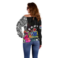 Cook Island Off Shoulder Sweater Tribal Polynesian and Tropical Flowers LT9 - Polynesian Pride