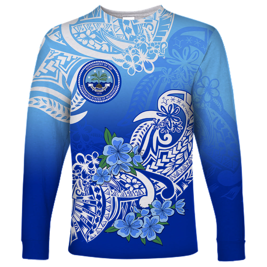 Federated States Of Micronesia Long Sleeve Shirt Polynesian Floral Tribal LT9 Unisex Blue - Polynesian Pride