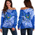 (Custom Personalised) FSM Pohnpei State Off Shoulder Sweater Polynesian Floral Tribal LT9 Women Blue - Polynesian Pride