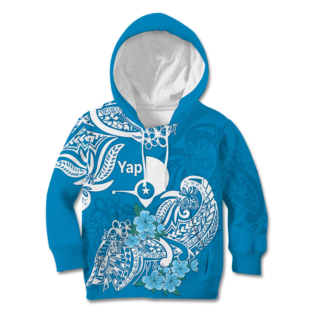 FSM Yap State Kid Hoodie Polynesian Floral Tribal LT9 Blue - Polynesian Pride