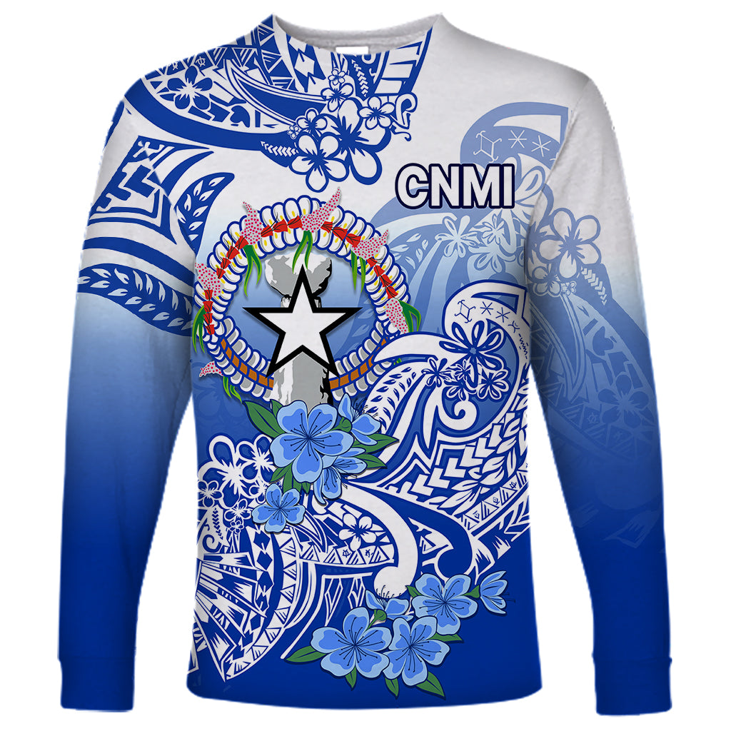 Northern Mariana Islands Long Sleeve Shirt Polynesian Floral Tribal LT9 Unisex Blue - Polynesian Pride