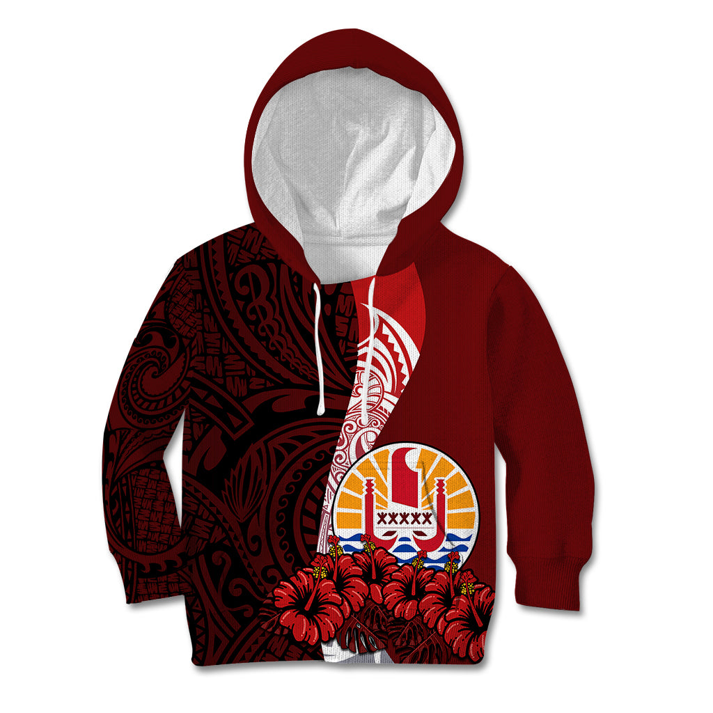 Tahiti Kid Hoodie Polynesian Coat Of Arm With Hibiscus LT9 Hoodie Red - Polynesian Pride