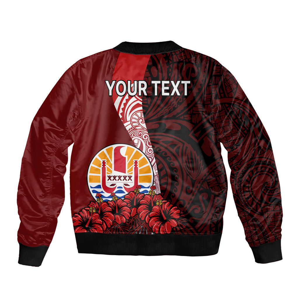 (Custom Personalised) Tahiti Sleeve Zip Bomber Jacket Polynesian Coat Of Arm With Hibiscus LT9 - Polynesian Pride