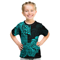 Hawaii Kakau Kid T Shirt Polynesian Floral Tribal Aqua Version LT9 Aqua - Polynesian Pride