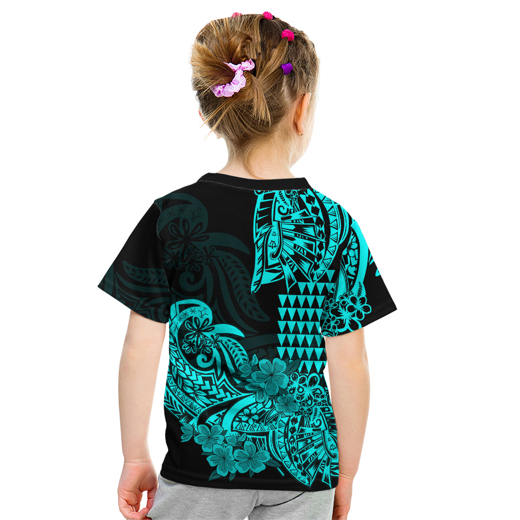 Hawaii Kakau Kid T Shirt Polynesian Floral Tribal Aqua Version LT9 - Polynesian Pride