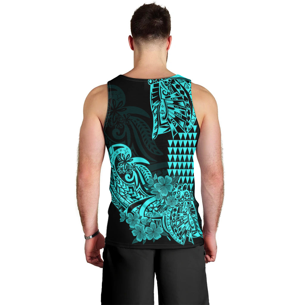 Hawaii Kakau Men Tank Top Polynesian Floral Tribal Aqua Version LT9 - Polynesian Pride
