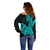 Hawaii Kakau Off Shoulder Sweater Polynesian Floral Tribal Aqua Version LT9 - Polynesian Pride