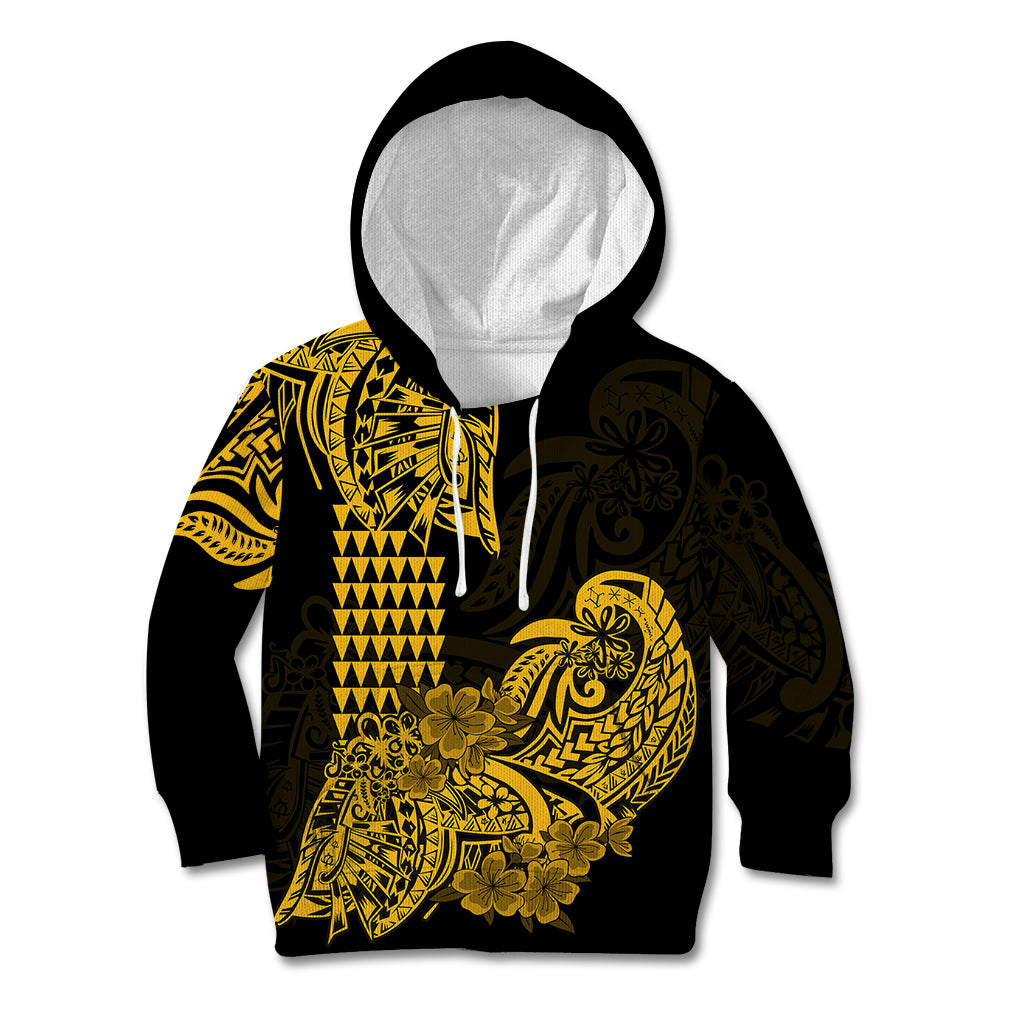 Hawaii Kakau Kid Hoodie Polynesian Floral Tribal Gold Version LT9 Gold - Polynesian Pride