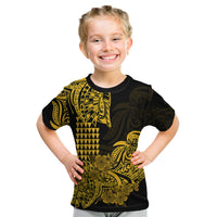 Hawaii Kakau Kid T Shirt Polynesian Floral Tribal Gold Version LT9 Gold - Polynesian Pride