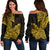 Hawaii Kakau Off Shoulder Sweater Polynesian Floral Tribal Gold Version LT9 Women Gold - Polynesian Pride