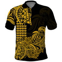 Hawaii Kakau Polo Shirt Polynesian Floral Tribal Gold Version LT9 Gold - Polynesian Pride