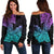 Hawaii Kakau Off Shoulder Sweater Polynesian Floral Tribal Heliotrope Version LT9 Women Heliotrope - Polynesian Pride