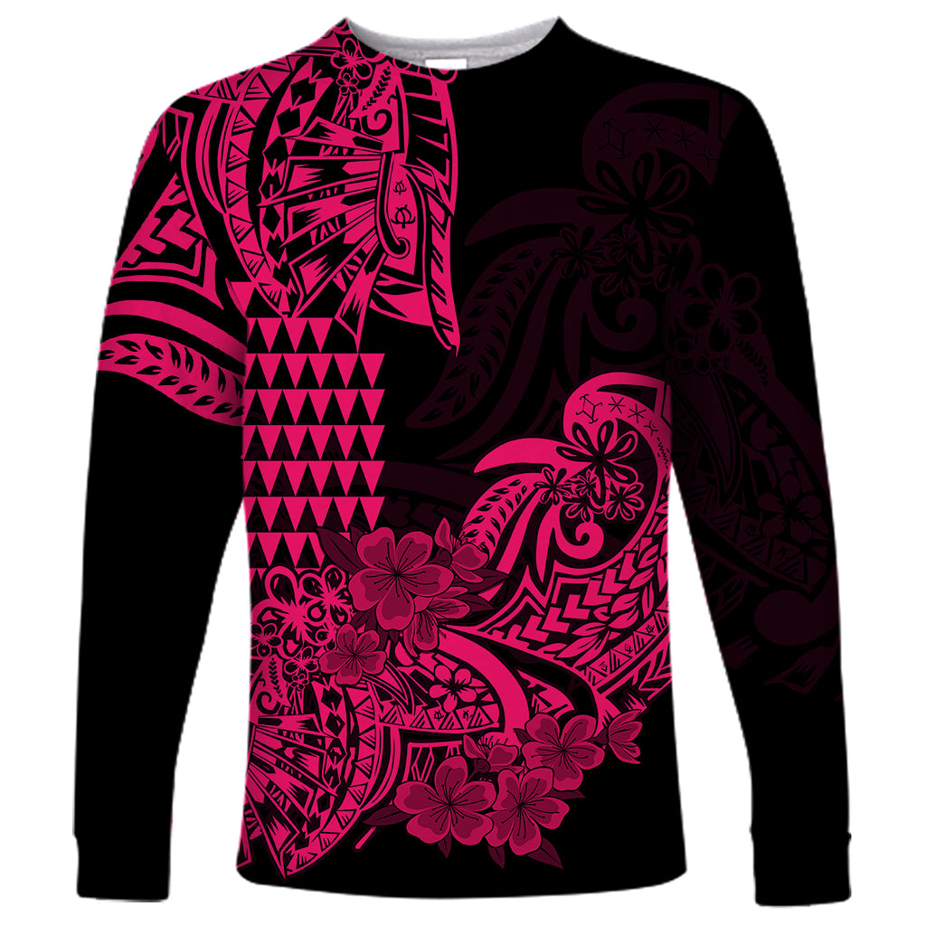 Hawaii Kakau Long Sleeve Shirt Polynesian Floral Tribal Pink Version LT9 Unisex Pink - Polynesian Pride