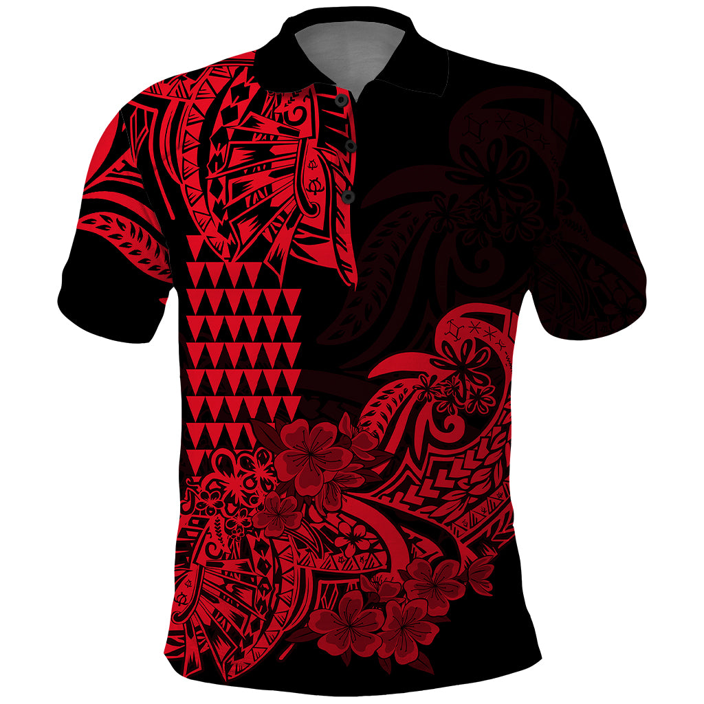 Hawaii Kakau Polo Shirt Polynesian Floral Tribal Red Version LT9 Red - Polynesian Pride