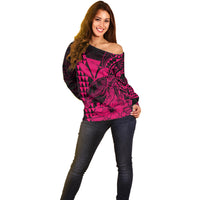 (Custom Personalised) Kakau Polynesian Tribal Hawaiian Turtle with Kanaka Maoli Pink Off Shoulder Sweater LT9 - Polynesian Pride