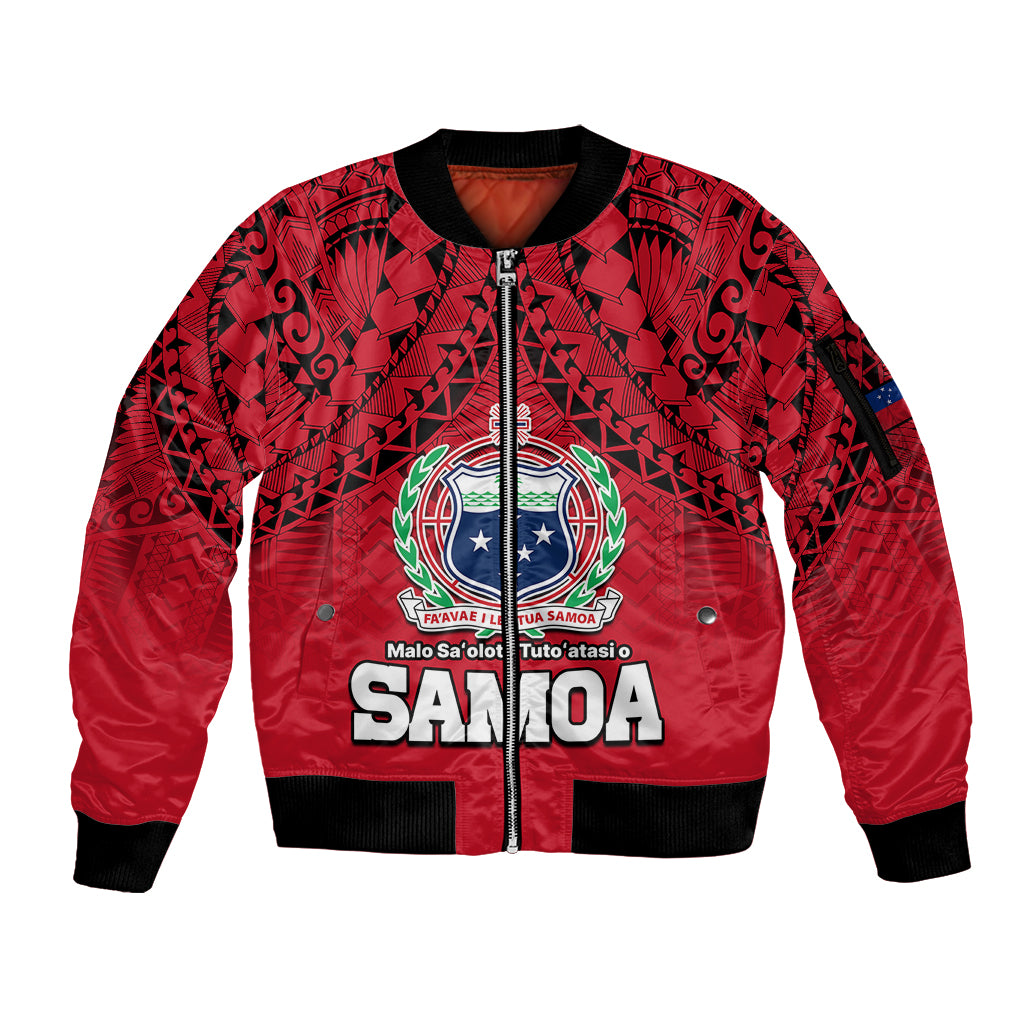 (Custom Personalised) Polynesian Independent State of Samoa Red Sleeve Zip Bomber Jacket LT9 Unisex Red - Polynesian Pride