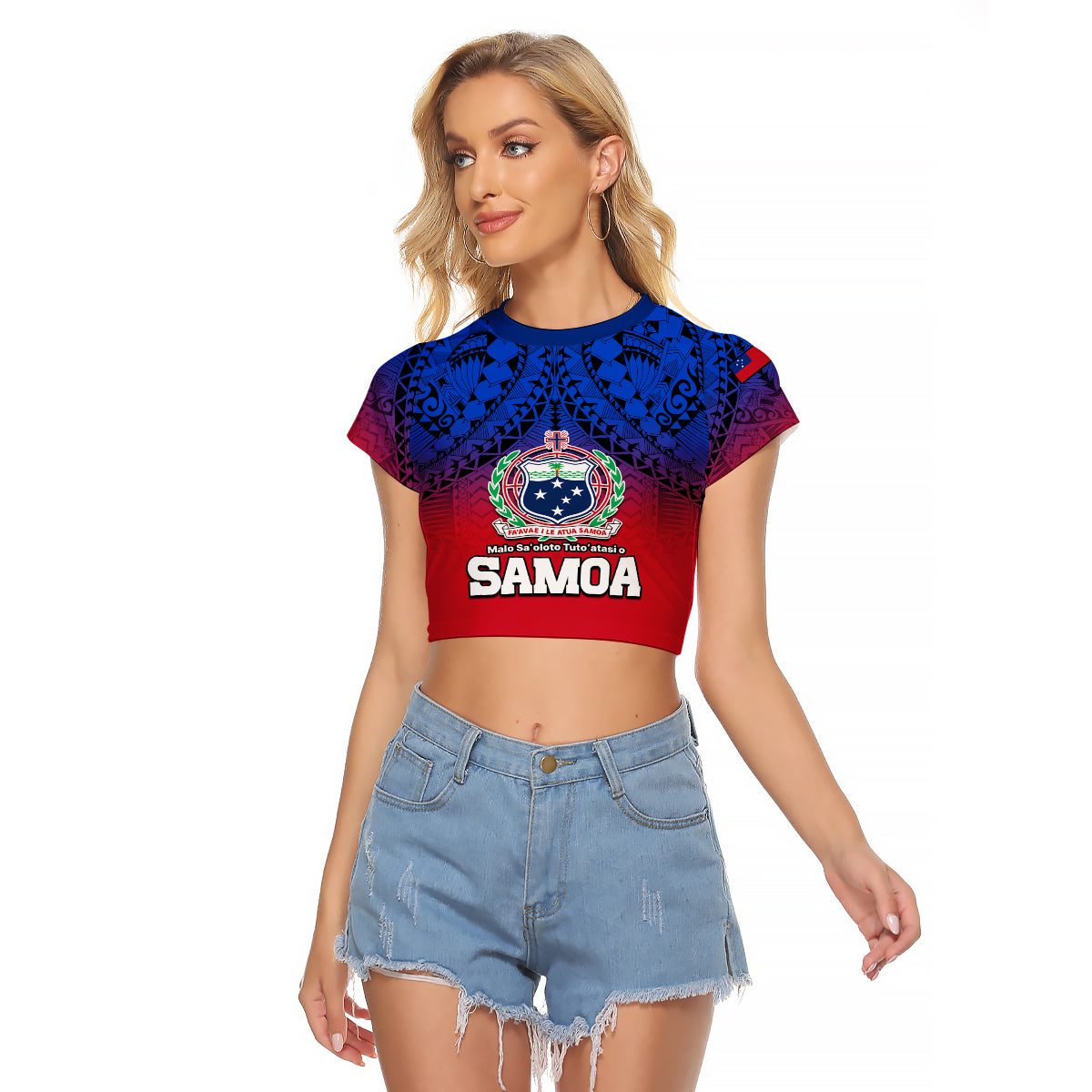 (Custom Personalised) Polynesian Independent State of Samoa Gradient Raglan Cropped T Shirt LT9 Female Gradient - Polynesian Pride