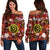 (Custom Personalised) Hawaii State Off Shoulder Sweater Tropical Flowers Mix Tartan Red Version LT14 Women Red - Polynesian Pride