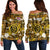 Hawaii State Off Shoulder Sweater Tropical Flowers Mix Tartan Gold Version LT14 Women Gold - Polynesian Pride