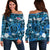 Hawaii State Off Shoulder Sweater Tropical Flowers Mix Tartan Blue Version LT14 Women Blue - Polynesian Pride