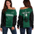 (Custom Text And Number) Hawaii Volleyball Off Shoulder Sweater Hawaiian Kakau Green Style LT14 Women Green - Polynesian Pride