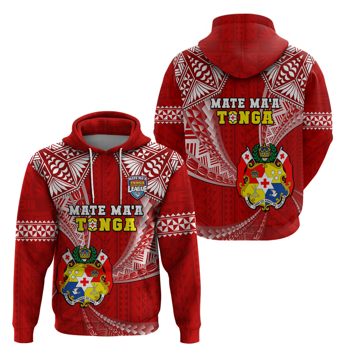 Tonga Rugby Hoodie Mate Maa Tonga Pacific Tongan Ngatu LT14 Red - Polynesian Pride