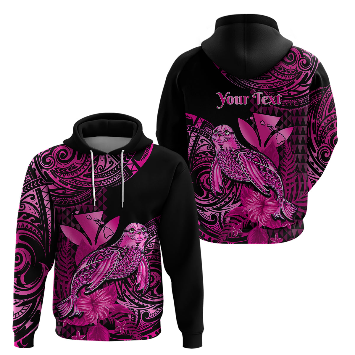 Custom Hawaii Monk Seal Hoodie Polynesian Kakau With Kanaka Pink LT14 Pullover Hoodie Pink - Polynesian Pride