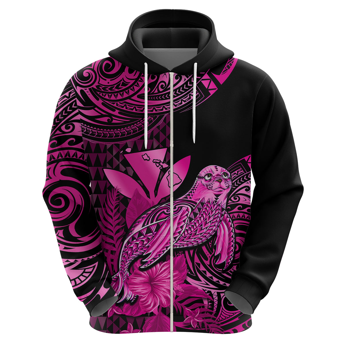 Custom Hawaii Monk Seal Hoodie Polynesian Kakau With Kanaka Pink LT14 - Polynesian Pride