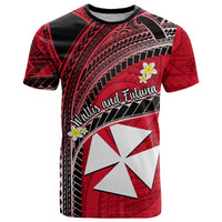 Wallis and Futuna T Shirt Plumeria Flowers With Red Polynesian Pattern LT14 Red - Polynesian Pride