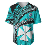 (Custom Personalised) Wallis And Futuna Baseball Jersey Plumeria Flowers With Turquoise Polynesian Pattern LT14 - Polynesian Pride