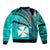 (Custom Personalised) Wallis And Futuna Sleeve Zip Bomber Jacket Plumeria Flowers With Turquoise Polynesian Pattern LT14 - Polynesian Pride