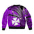 (Custom Personalised) Wallis And Futuna Bomber Jacket Plumeria Flowers With Purple Polynesian Pattern LT14 - Polynesian Pride