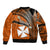 (Custom Personalised) Wallis And Futuna Sleeve Zip Bomber Jacket Plumeria Flowers With Orange Polynesian Pattern LT14 - Polynesian Pride