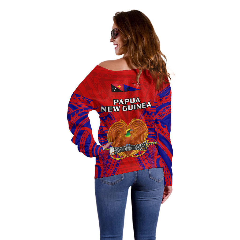 Papua New Guinea Off Shoulder Sweater Central Province Mix Coat Of Arms Polynesian Art LT14 - Polynesian Pride