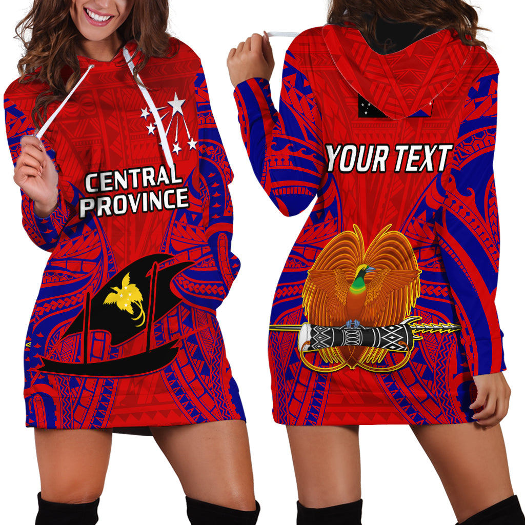 (Custom Personalised) Papua New Guinea Hoodie Dress Central Province Mix Coat Of Arms Polynesian Art LT14 Red - Polynesian Pride