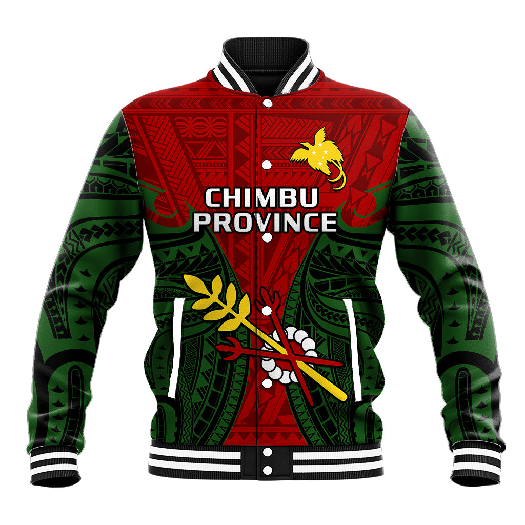 (Custom Personalised) Papua New Guinea Baseball Jacket Chimbu Province Mix Coat Of Arms Polynesian Art LT14 Unisex Red - Polynesian Pride