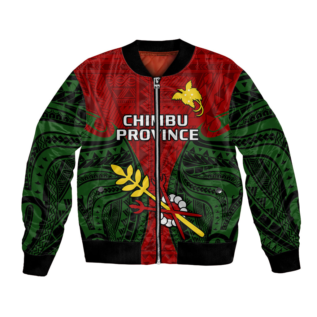 (Custom Personalised) Papua New Guinea Bomber Jacket Chimbu Province Mix Coat Of Arms Polynesian Art LT14 Unisex Red - Polynesian Pride