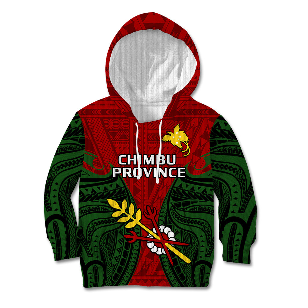 (Custom Personalised) Papua New Guinea Kid Hoodie Chimbu Province Mix Coat Of Arms Polynesian Art LT14 Red - Polynesian Pride