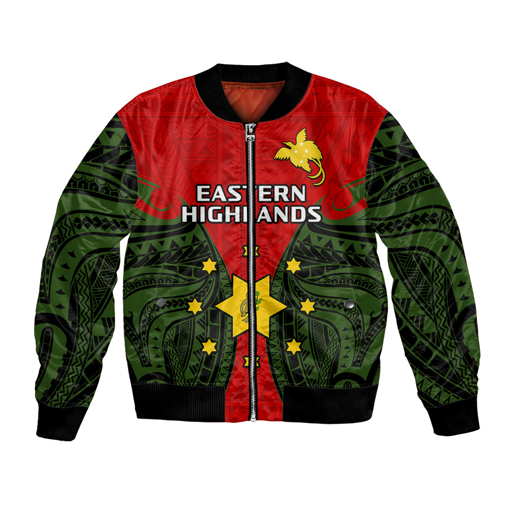 (Custom Personalised) Papua New Guinea Bomber Jacket Eastern Highlands Province Mix Coat Of Arms Polynesian Art LT14 Unisex Red - Polynesian Pride